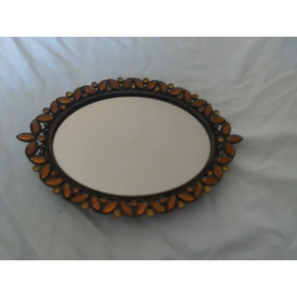 Mirror jewelry tray orange gemstones fancy